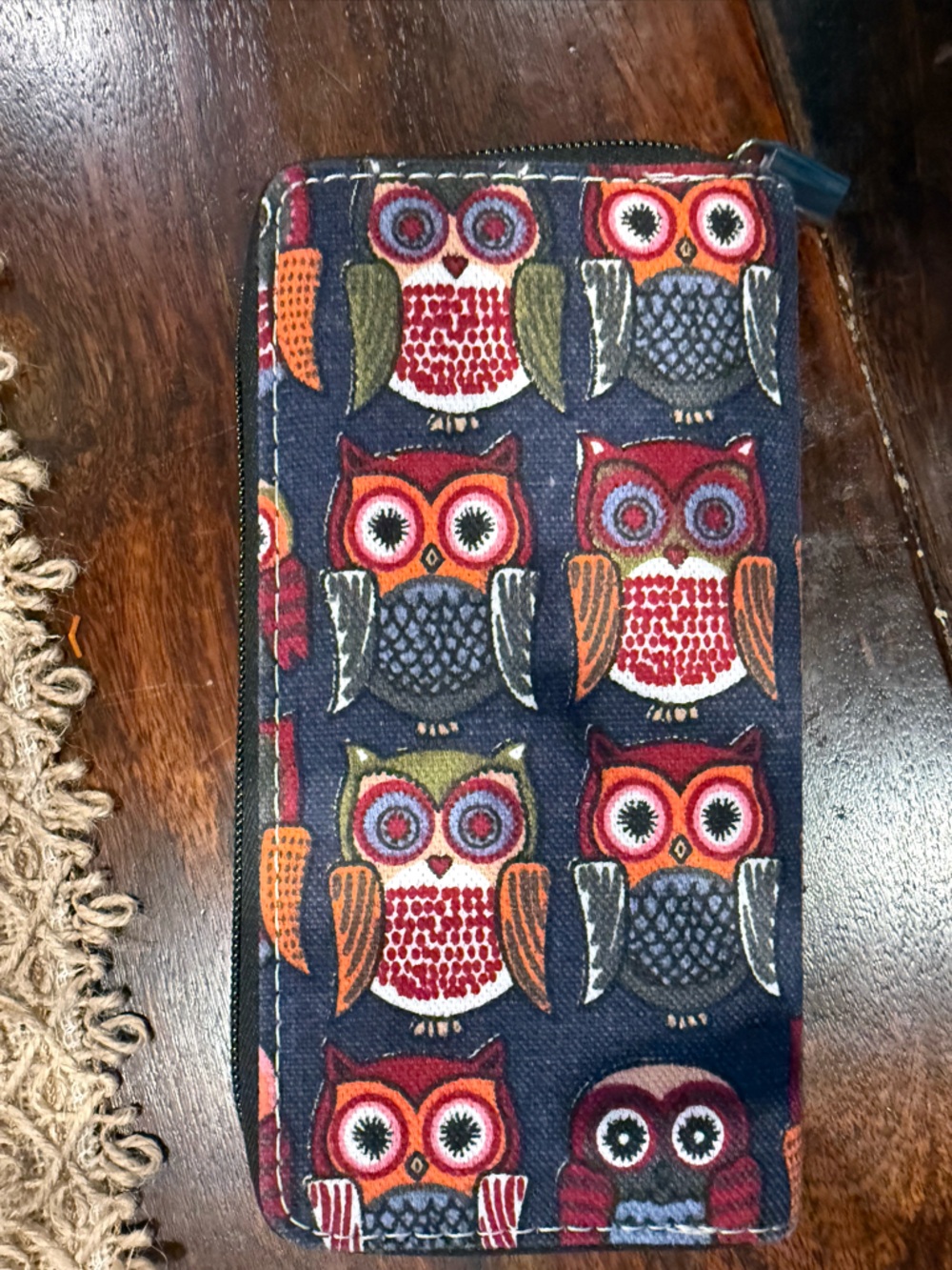 Whimsical Owl Patterned Fabric  Navy with Multi-Color Owls